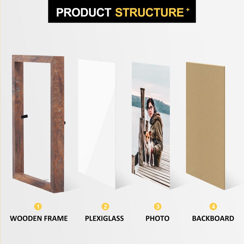 Forev 4x6 Double Picture Frame Wooden Hinged Photo Frame Definition Glass Stand Vertically on Desktop or Tabletop Rustic Wood - Image 3